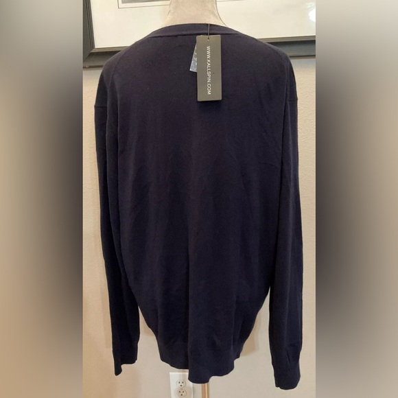 KALLSPIN Cardigan Mens Large Cashmere Wool Blend Sweater Navy - Picture 4 of 6